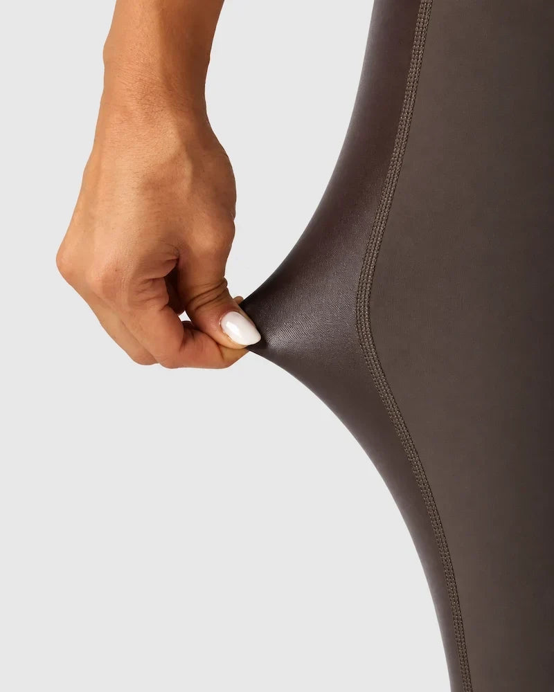 High Waisted Stretchy PU Tummy Control Yoga Leggings with Pocket